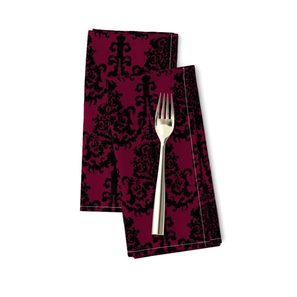 Ornate Gate Damask Black on Bordeaux