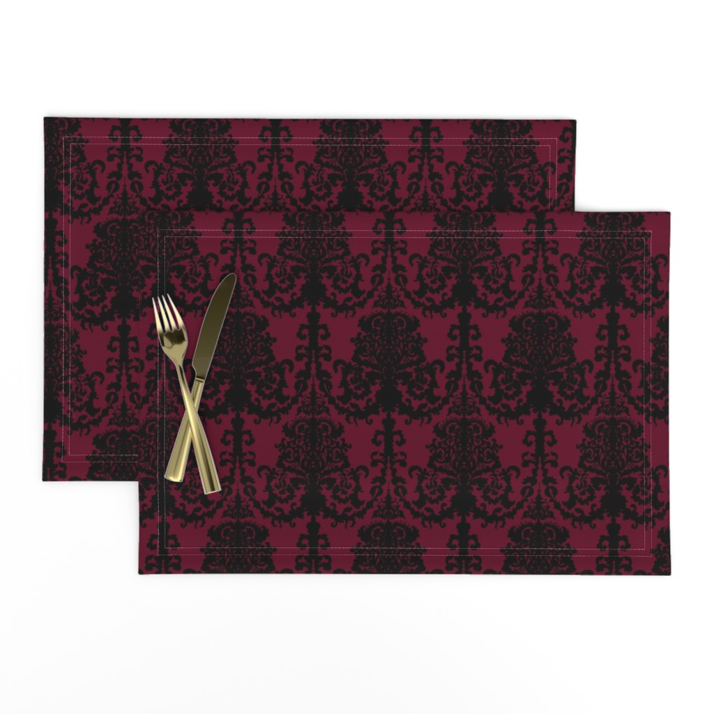 Ornate Gate Damask Black on Bordeaux