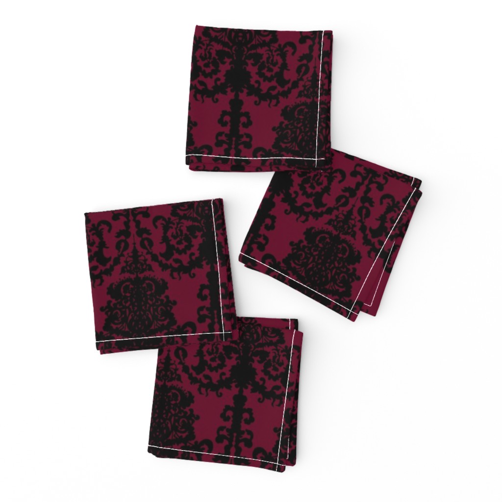 Ornate Gate Damask Black on Bordeaux