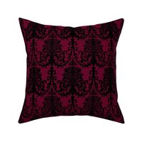 Ornate Gate Damask Black on Bordeaux