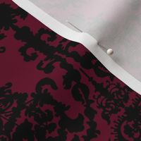 Ornate Gate Damask Black on Bordeaux