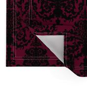 Ornate Gate Damask Black on Bordeaux