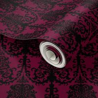 Ornate Gate Damask Black on Bordeaux