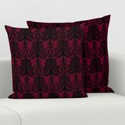 Ornate Gate Damask Black on Bordeaux