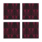 Ornate Gate Damask Black on Bordeaux