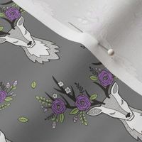 Deer Head on Dark Grey Purple Flowers  Smaller 3 inch