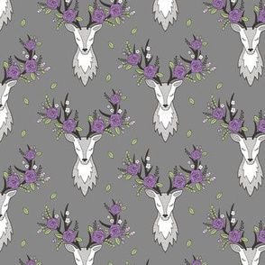 Deer Head on Dark Grey Purple Flowers  Smaller 3 inch