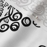 Black and White Floral Doodle Mandala, Flower Medallion