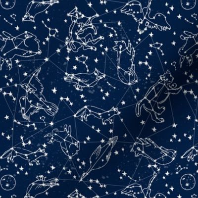 constellations // navy blue constellations animals cute baby animals constellation fabric