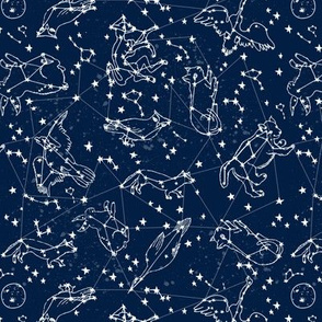 constellations // navy blue constellations animals cute baby animals constellation fabric