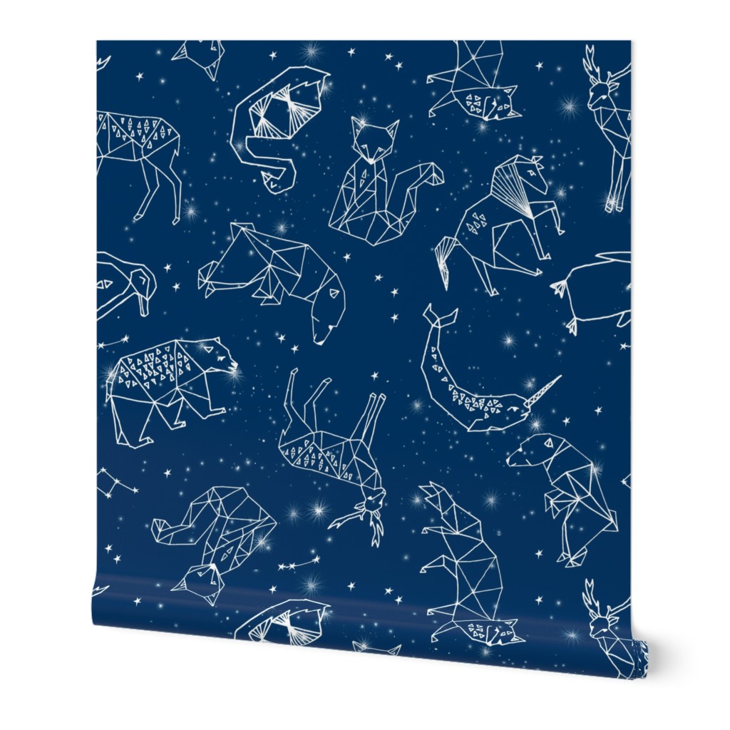 constellations // geometric constellations animals stars night sky navy blue kids room nursery decor cute fabric