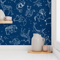 constellations // geometric constellations animals stars night sky navy blue kids room nursery decor cute fabric