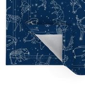 constellations // geometric constellations animals stars night sky navy blue kids room nursery decor cute fabric