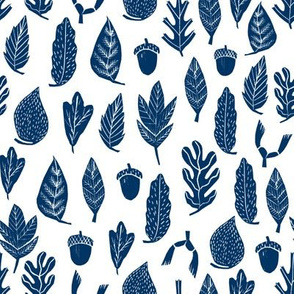 leaves // navy blue leaves kids boys fall autumn leaf linocut outdoors camping 
