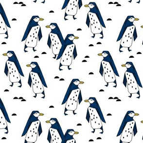 penguins // penguin fabric navy blue kids antarctic tundra winter animals birds 