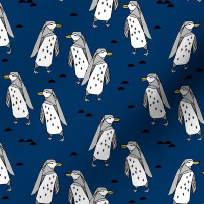 penguins // navy blue and grey penguins antarctic kids tundra nature birds navy blue fabric 