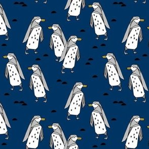 penguins // navy blue and grey penguins antarctic kids tundra nature birds navy blue fabric 