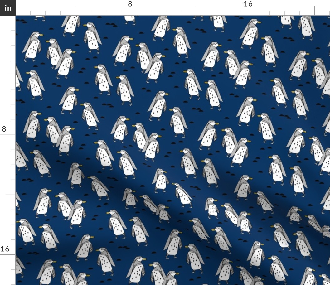 penguins // navy blue and grey penguins antarctic kids tundra nature birds navy blue fabric 
