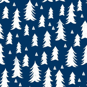trees // navy blue trees triangles woodland forest fir tree kids nursery baby boys room
