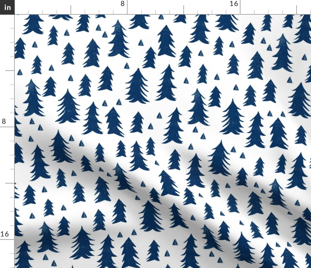 navy blue trees // trees navy kids room triangles fir tree camping outdoors navy blue tree fabric