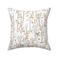 Sweet Woodland Animals - Birch Trees Deer Fox Raccoon  Flowers Baby Girl Nursery Blanket Sheets Bedding