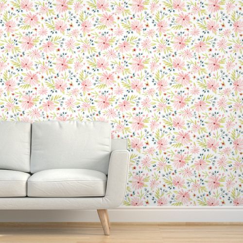 Amelia - Watercolor Floral Pink - Spoonflower