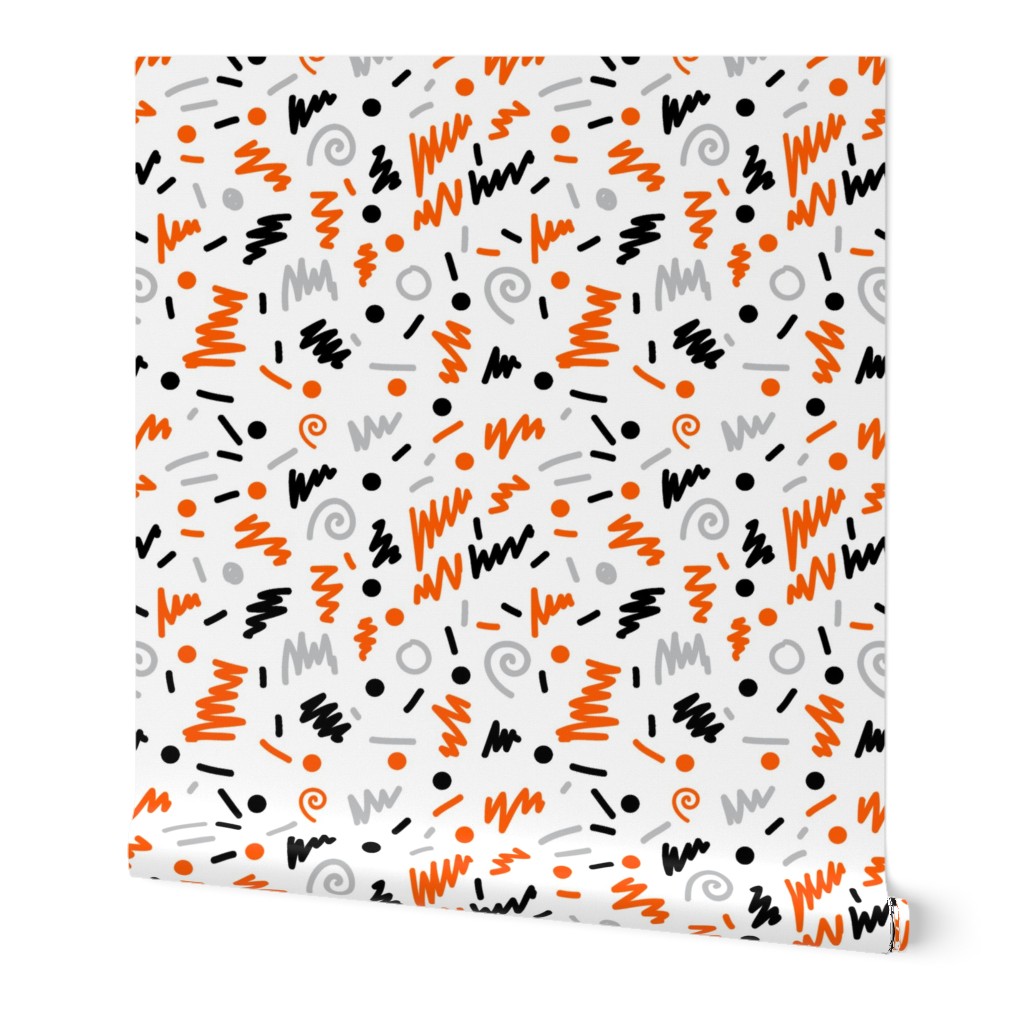 memphis design squiggles 80s rad art grey orange black trendy hipster halloween kids