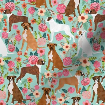 boxer dog flowers florals mint cute flowers trendy painted vintage florals boxer dogs 