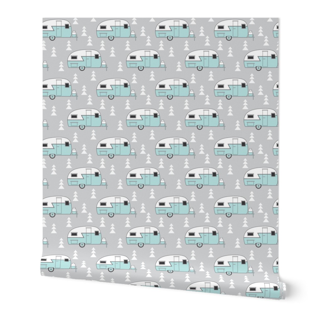 trailer- vintage turquoise on grey