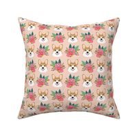 corgi head flowers florals blush peach cute girls flowers florals corgi dog fabric