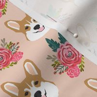 corgi head flowers florals blush peach cute girls flowers florals corgi dog fabric