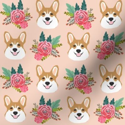 corgi head flowers florals blush peach cute girls flowers florals corgi dog fabric