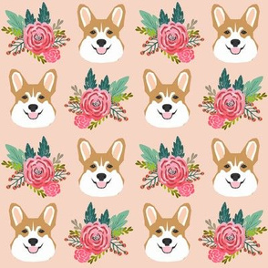 corgi head flowers florals blush peach cute girls flowers florals corgi dog fabric