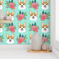 corgi dog mint cute corgis flowers florals baby nursery sweet florals 