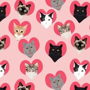 love cat pink  hearts cute valentines love cat kitty kitten cute hearts cat lady fabric