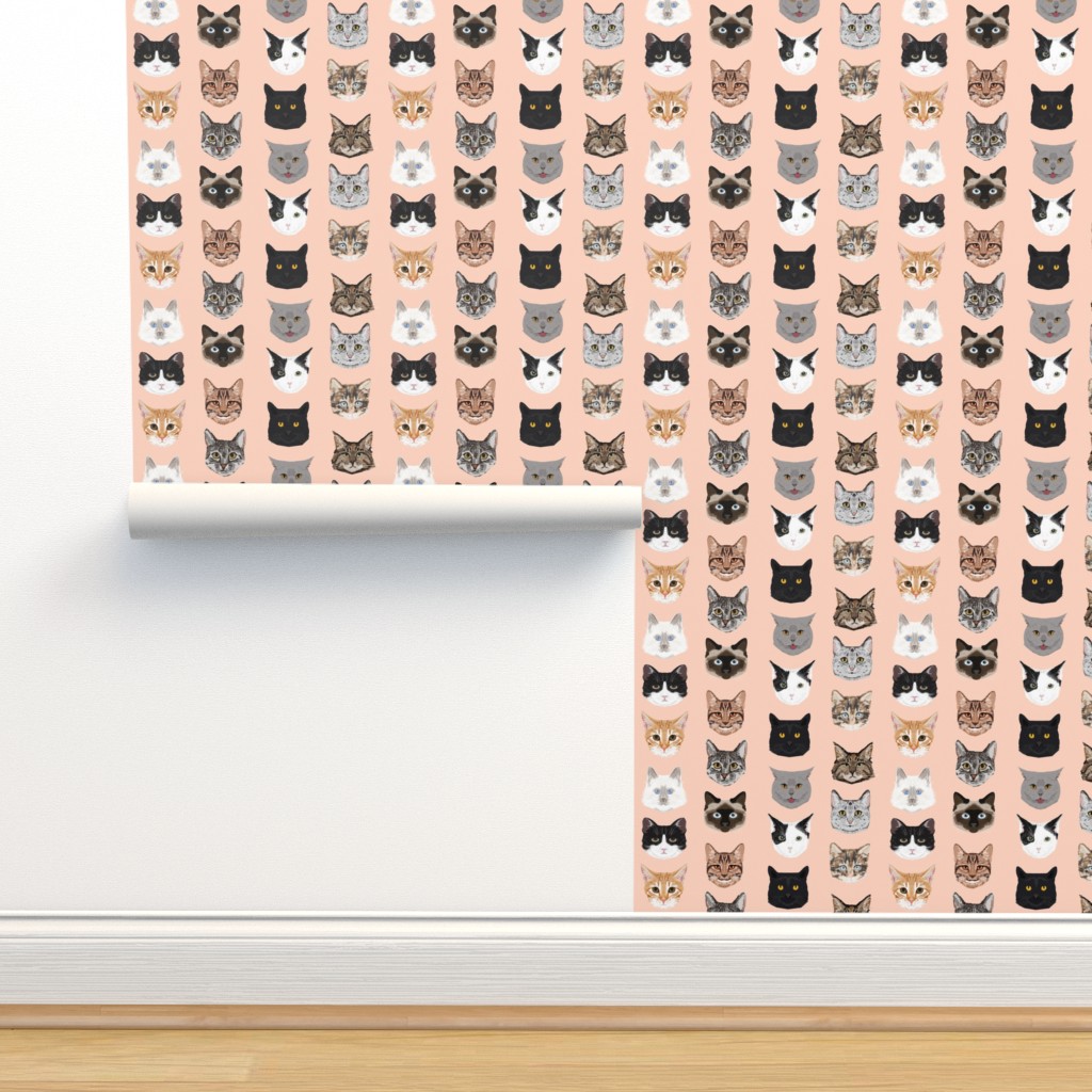 cat faces cute cats fabric sweet cats Wallpaper | Spoonflower