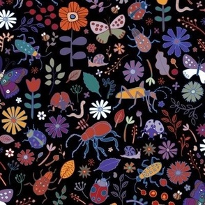 Butterflies, beetles & blooms - black