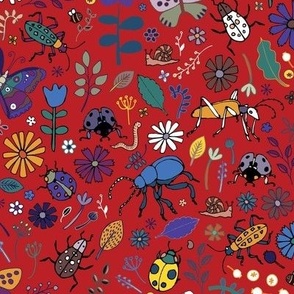 Butterflies, beetles & blooms - deep red