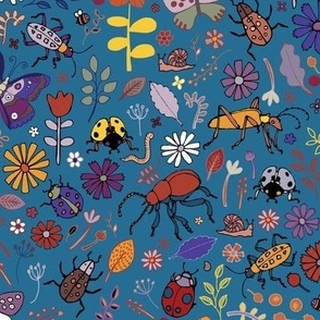 Butterflies, beetles & blooms - blue