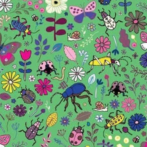 Butterflies, beetles & blooms - mint & pink
