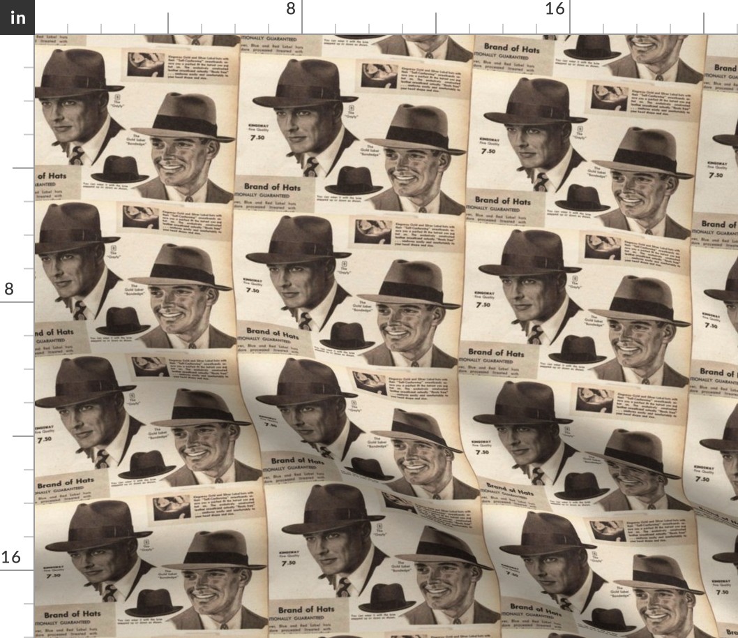 Mens hats from the 1950's Fabric | Spoonflower