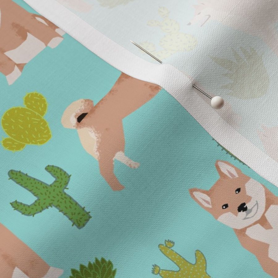 shiba inu mint cactus shiba dog dogs fabric shiba inu cute dogs design