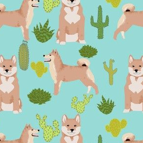 shiba inu mint cactus shiba dog dogs fabric shiba inu cute dogs design