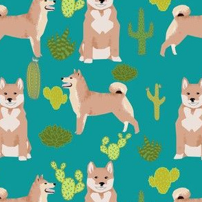 shiba inu dog cactus blue turquoise kids cute dogs pet dog fabric