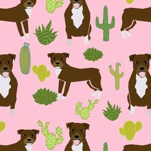 pitbull terrier pink cactus trendy cute rescue dog chocolate dog fabric