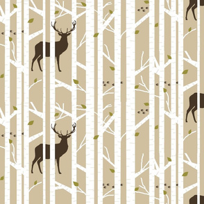 Into the woods - deer // taupe brown and moss