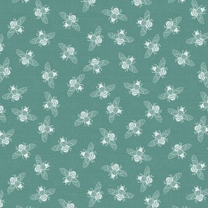 Ditsy Bees on Spruce Green Linen // small