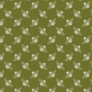 White Bees Moss Green Diagonal