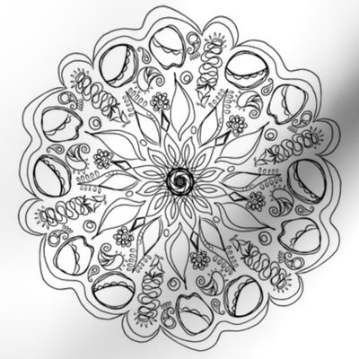 Black and White Floral Mandala, Flower Medallion