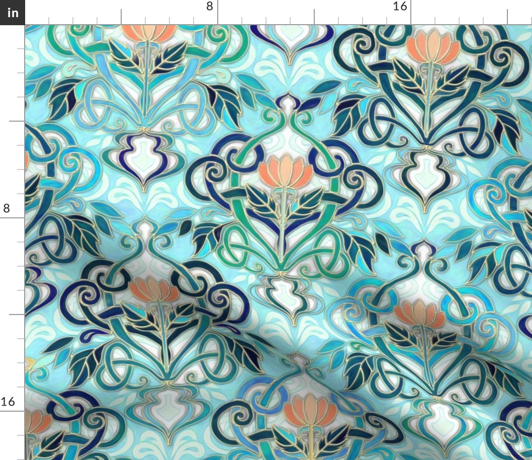 Ocean Aqua Art Nouveau Pattern with Fabric